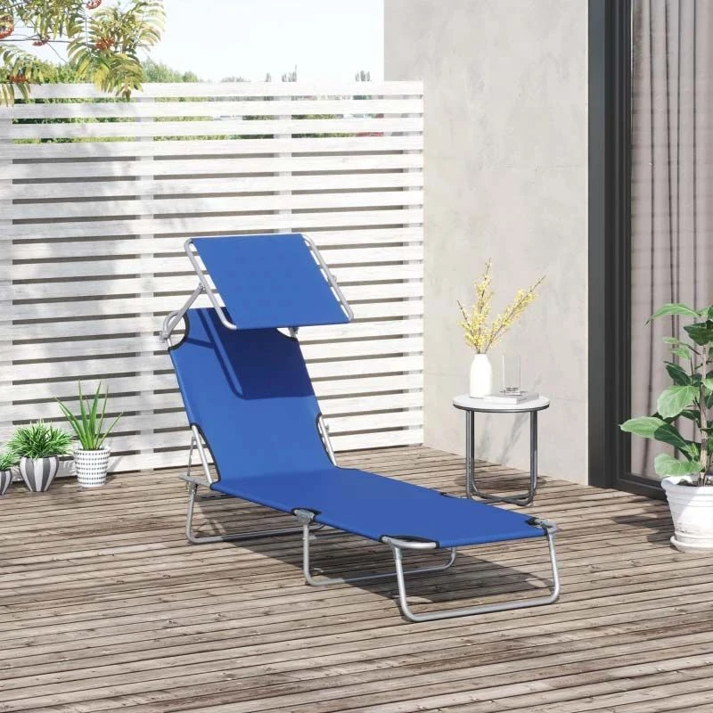 Outsunny Reclining Sun Lounger With Sun Shade - Blue - 84B-001BU