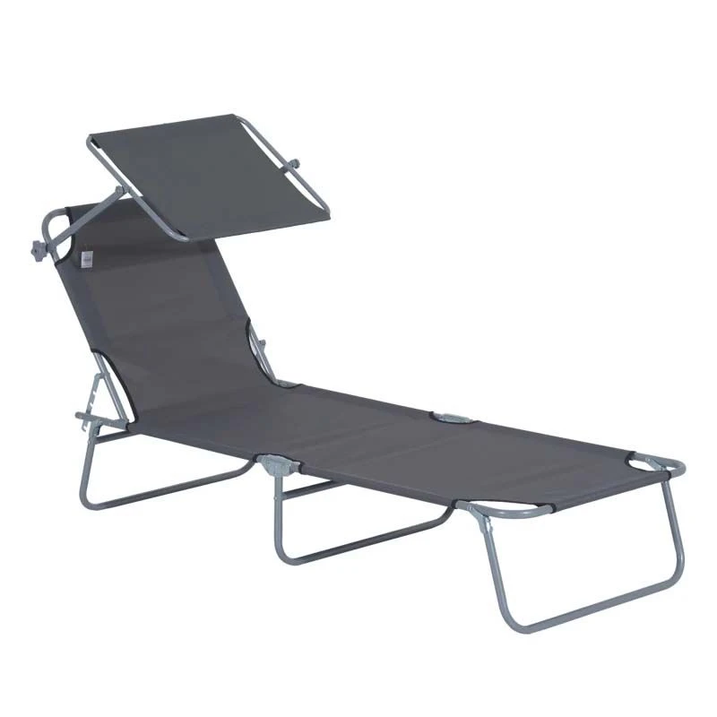 Outsunny Reclining Sun Lounger With Sun Shade - Grey - 84B-001GY - Image 2