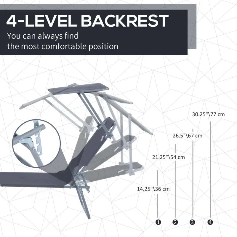 Outsunny Reclining Sun Lounger With Sun Shade - Grey - 84B-001GY - Image 4