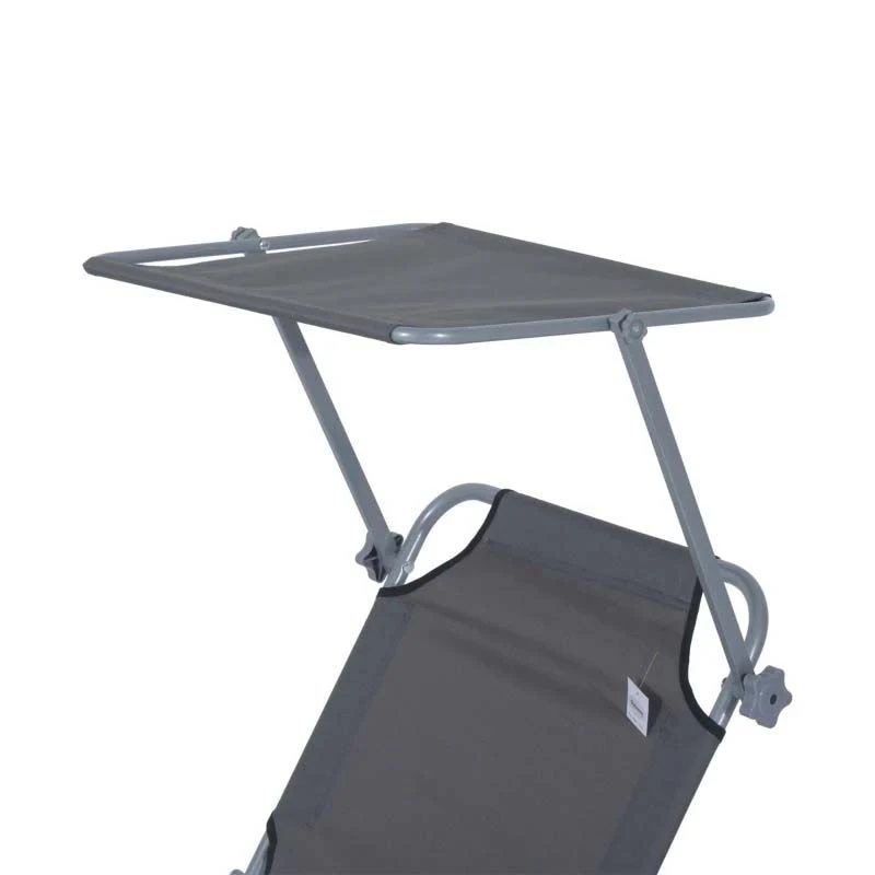 Outsunny Reclining Sun Lounger With Sun Shade - Grey - 84B-001GY - Image 8