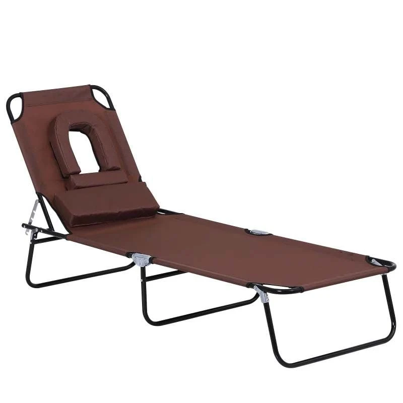 Outsunny Reclining Sun Lounger With Pillow - Brown - 84B-002 - Image 2