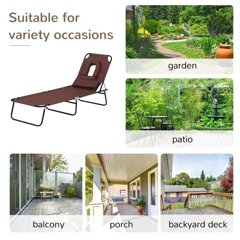 Outsunny Reclining Sun Lounger With Pillow - Brown - 84B-002 - Image 4