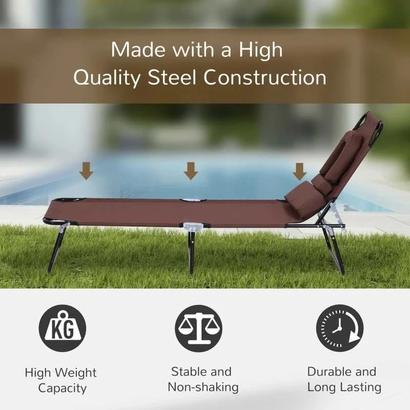 Outsunny Reclining Sun Lounger With Pillow - Brown - 84B-002 - Image 6