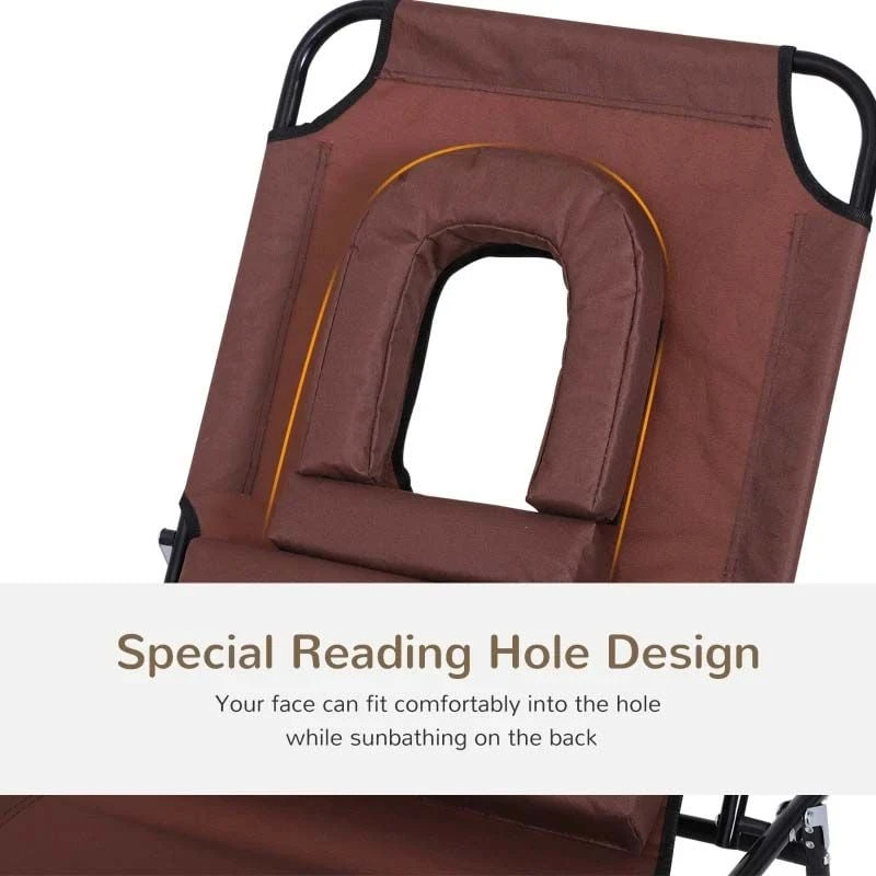 Outsunny Reclining Sun Lounger With Pillow - Brown - 84B-002 - Image 7