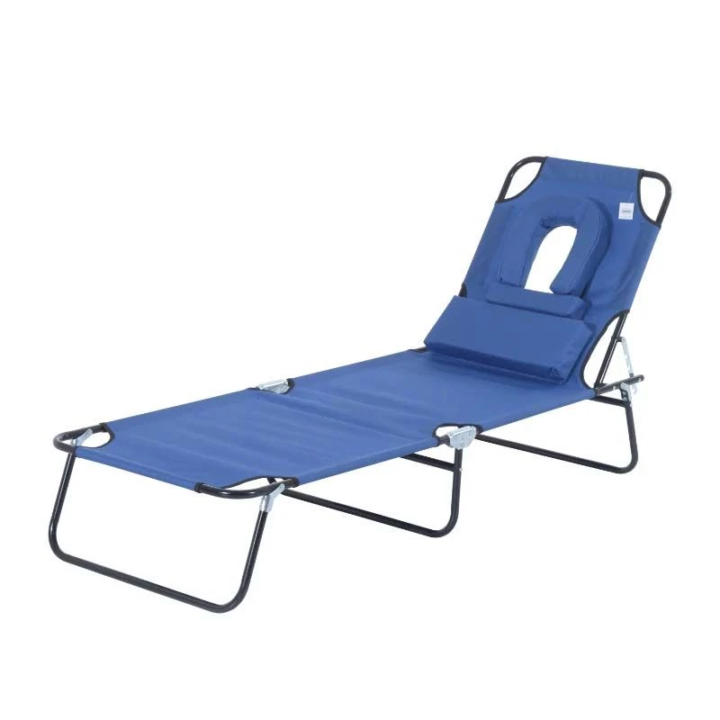 Outsunny Reclining Sun Lounger With Pillow - Blue - 84B-002BU - Image 2