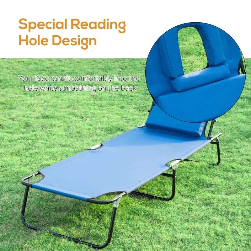 Outsunny Reclining Sun Lounger With Pillow - Blue - 84B-002BU - Image 7