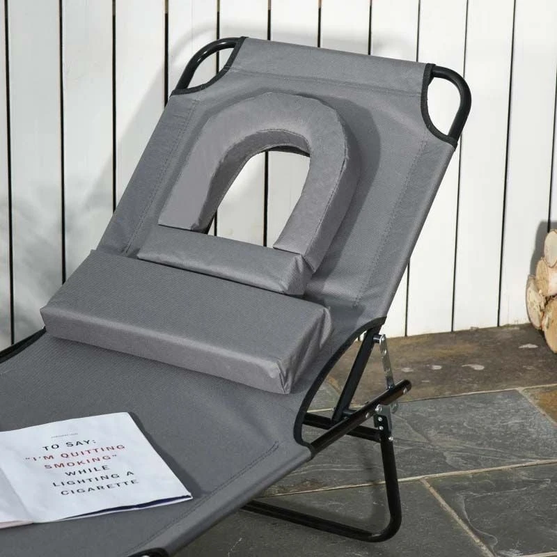 Outsunny Reclining Sun Lounger With Pillow - Grey - 84B-002CG - Image 6