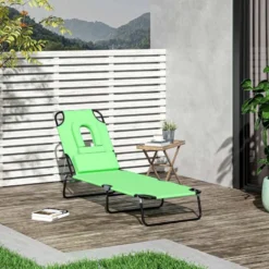 Outsunny Reclining Sun Lounger With Pillow - Green - 84B-002GN