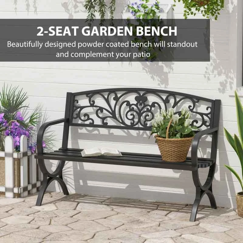 Outsunny Powder Coated Steel Garden Bench 1270x600x850mm - Black - 84B-009 - Image 4