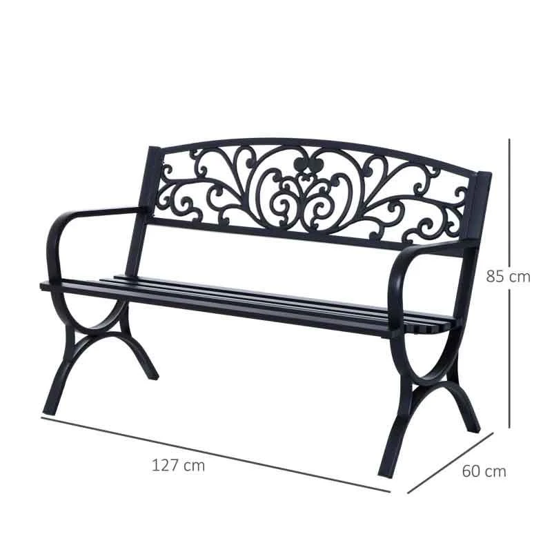 Outsunny Powder Coated Steel Garden Bench 1270x600x850mm - Black - 84B-009 - Image 3