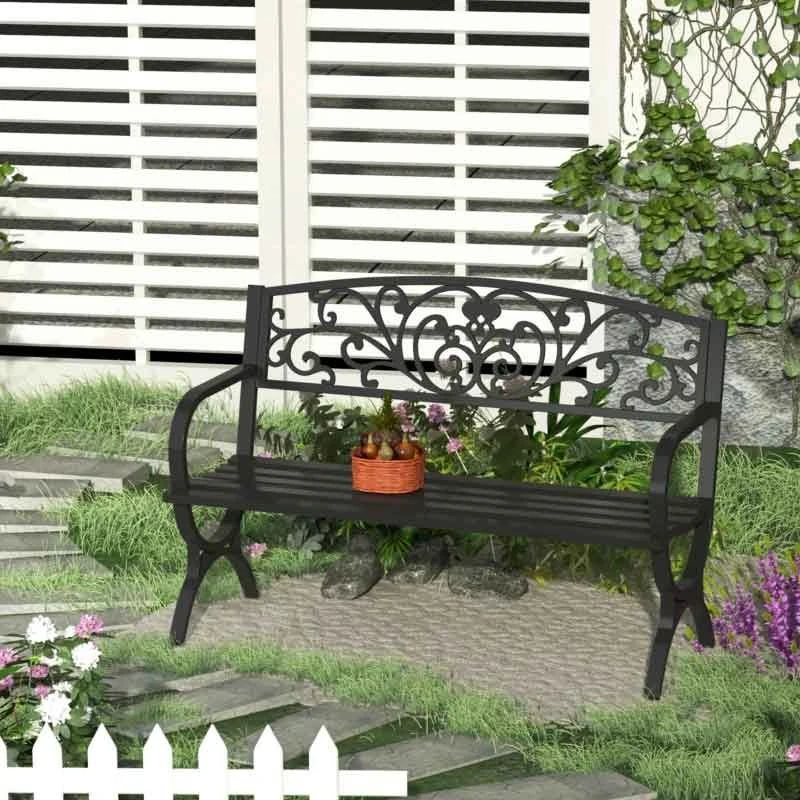 Outsunny Powder Coated Steel Garden Bench 1270x600x850mm - Black - 84B-009 - Image 9
