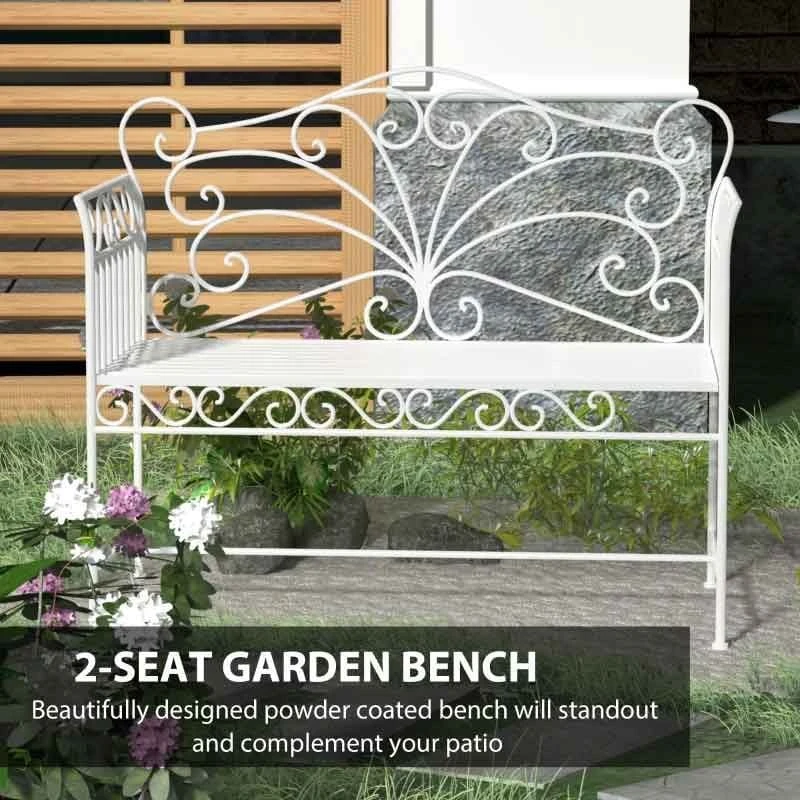 Outsunny Heavy-Duty Garden Bench - White - 84B-077 - Image 4