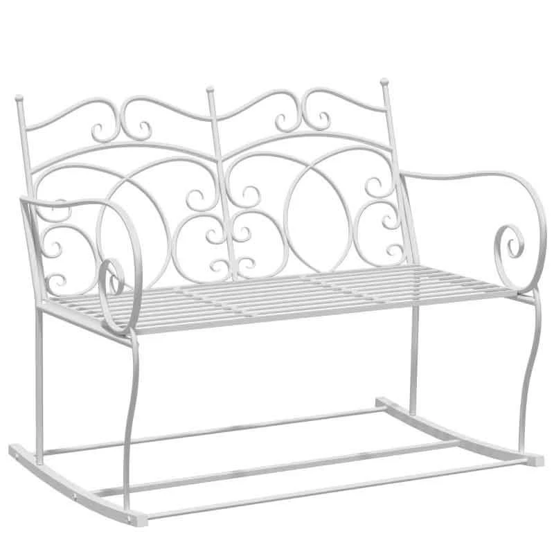 Outsunny Iron Rocking Garden Bench - White - 84B-078 - Image 2