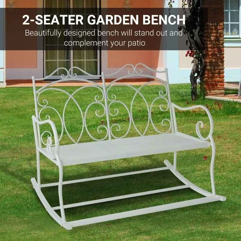 Outsunny Iron Rocking Garden Bench - White - 84B-078 - Image 4
