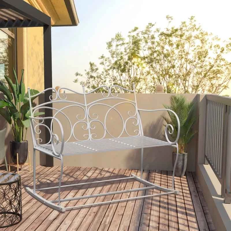 Outsunny Iron Rocking Garden Bench - White - 84B-078 - Image 10