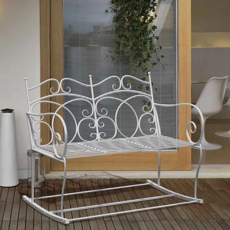 Outsunny Iron Rocking Garden Bench - White - 84B-078