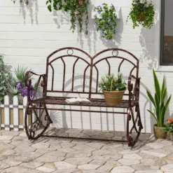 OUTSUNNY Outdoor Iron Rocking Garden Chair - Bronze Red - 84B-081