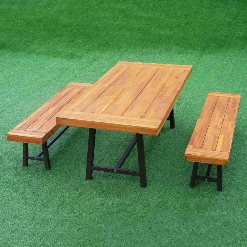 Outsunny 3 Piece Dining Table & Bench Set - Acacia Natural Wood - 84B-172 - Image 7