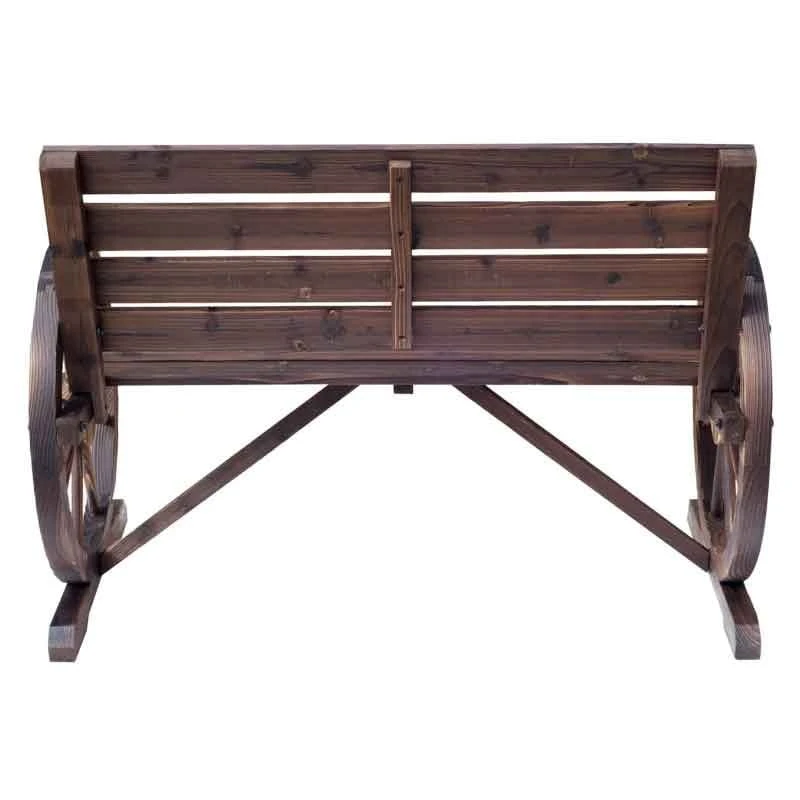 Outsunny Wooden Wagon Wheel 2-seater Garden Bench - Brown - 84B-183 - Image 8