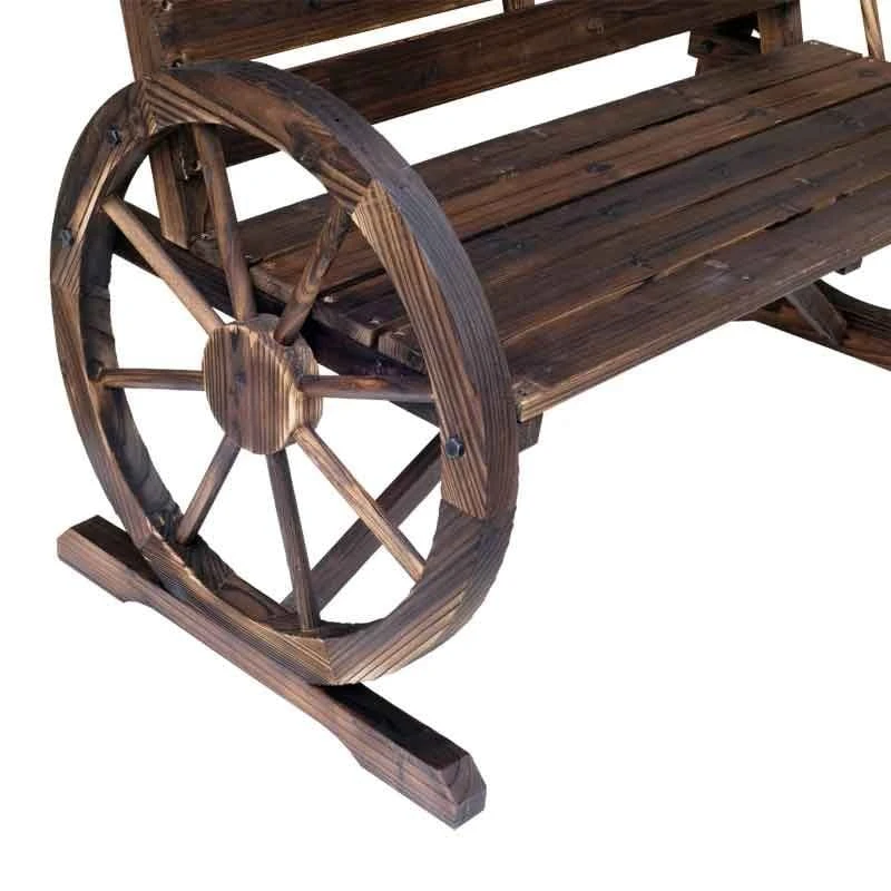 Outsunny Wooden Wagon Wheel 2-seater Garden Bench - Brown - 84B-183 - Image 9