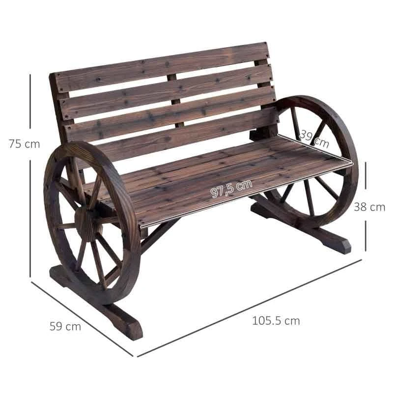 Outsunny Wooden Wagon Wheel 2-seater Garden Bench - Brown - 84B-183 - Image 3