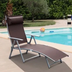 Outsunny Reclining Sun Lounger With Pillow - Brown - 84B-184BN