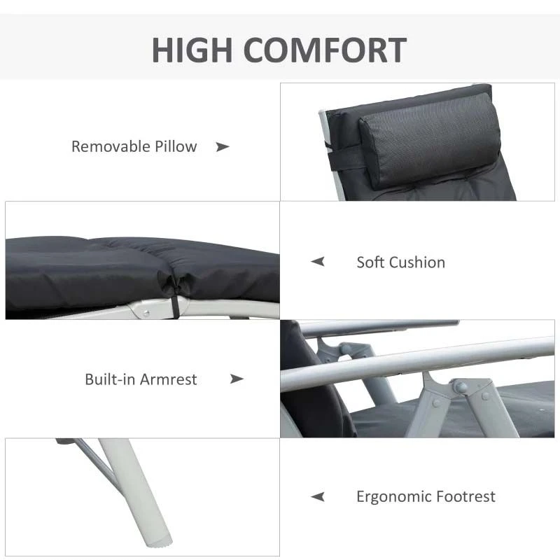 Outsunny Reclining Sun Lounger With Cushion - Black - 84B-184V70BK - Image 5