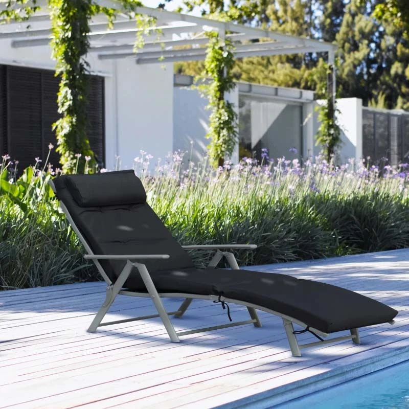 Outsunny Reclining Sun Lounger With Cushion - Black - 84B-184V70BK - Image 9