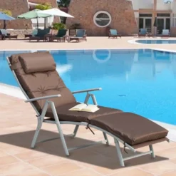 Outsunny Reclining Sun Lounger With Cushion - Brown - 84B-184V70BN