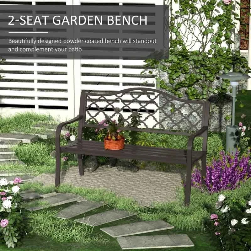 Outsunny 2-Seater Cast Iron Garden Bench - Black - 84B-186 - Image 4