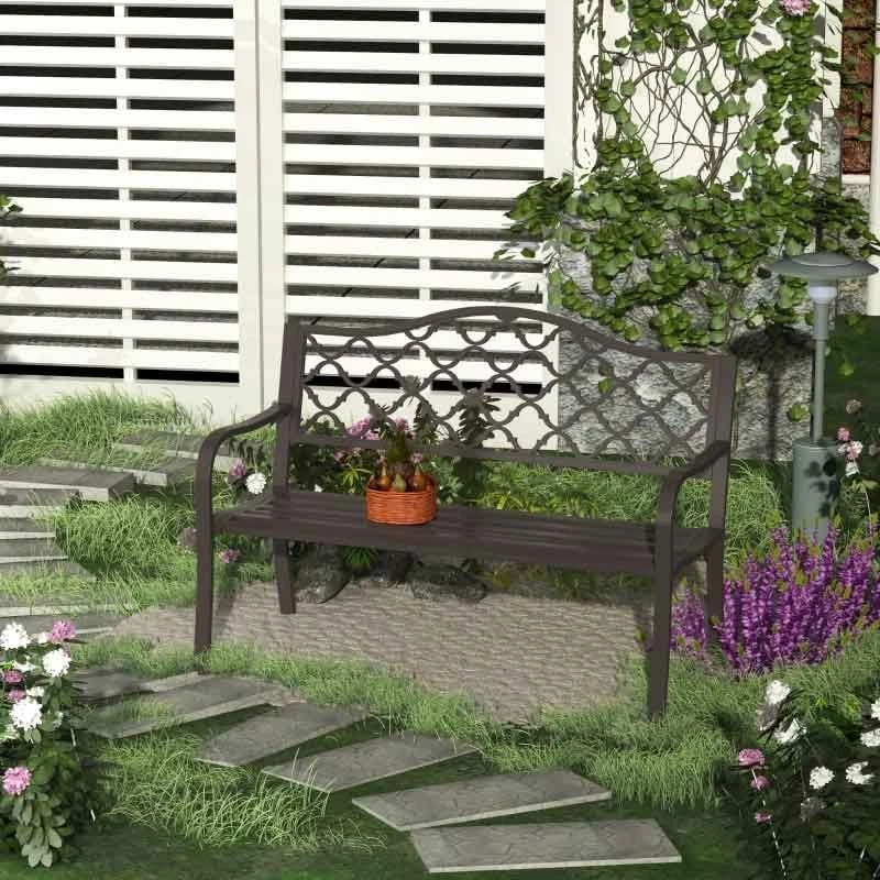 Outsunny 2-Seater Cast Iron Garden Bench - Black - 84B-186 - Image 9