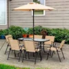 Outsunny 8 Piece Dining Set With 6 Folding Chairs & Umbrella - Beige - 84B-191