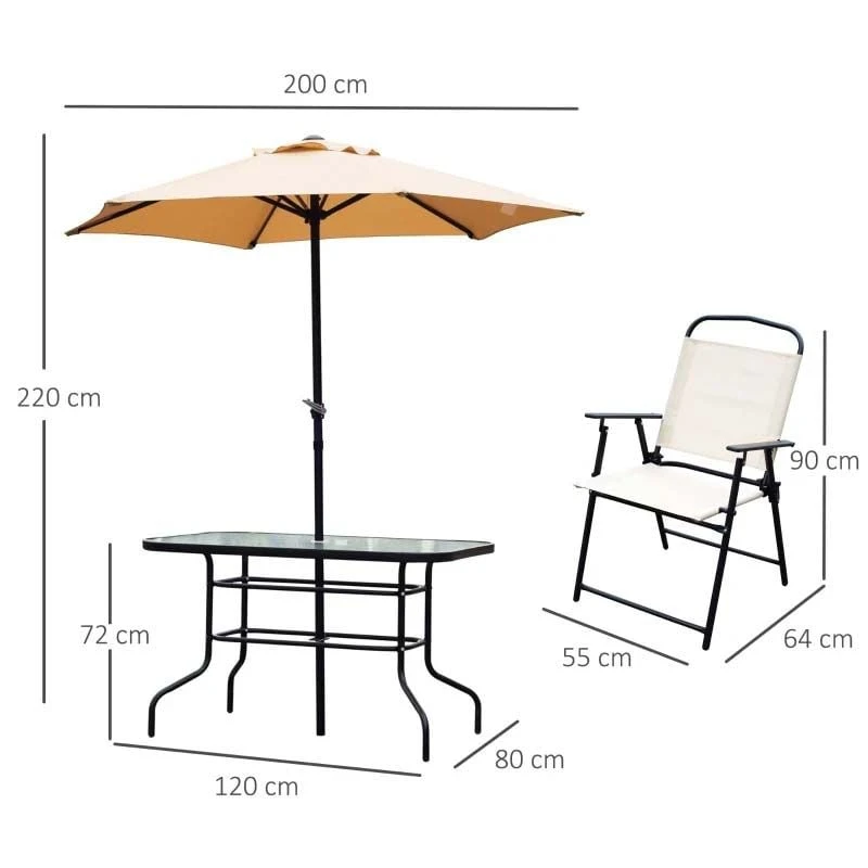 Outsunny 8 Piece Dining Set With 6 Folding Chairs & Umbrella - Beige - 84B-191 - Image 3