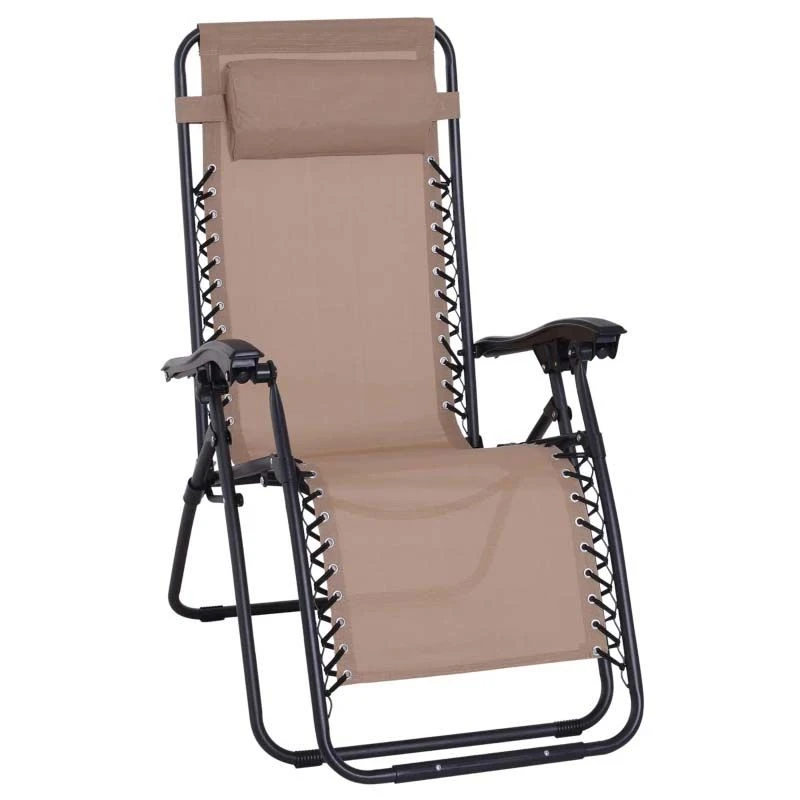 Outsunny Reclining Sun Lounger With Pillow - Beige - 84B-227CW - Image 2