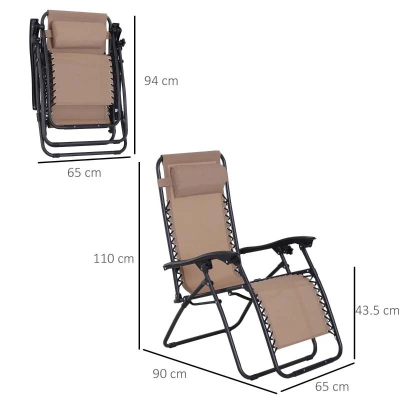 Outsunny Reclining Sun Lounger With Pillow - Beige - 84B-227CW - Image 3