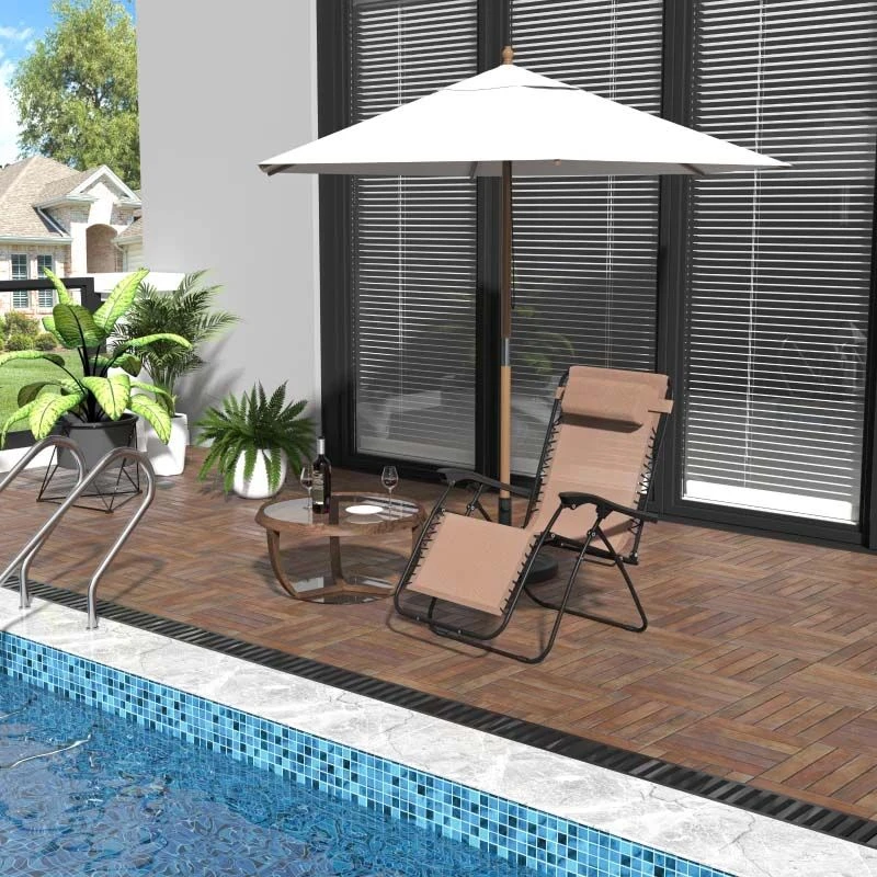 Outsunny Reclining Sun Lounger With Pillow - Beige - 84B-227CW - Image 8