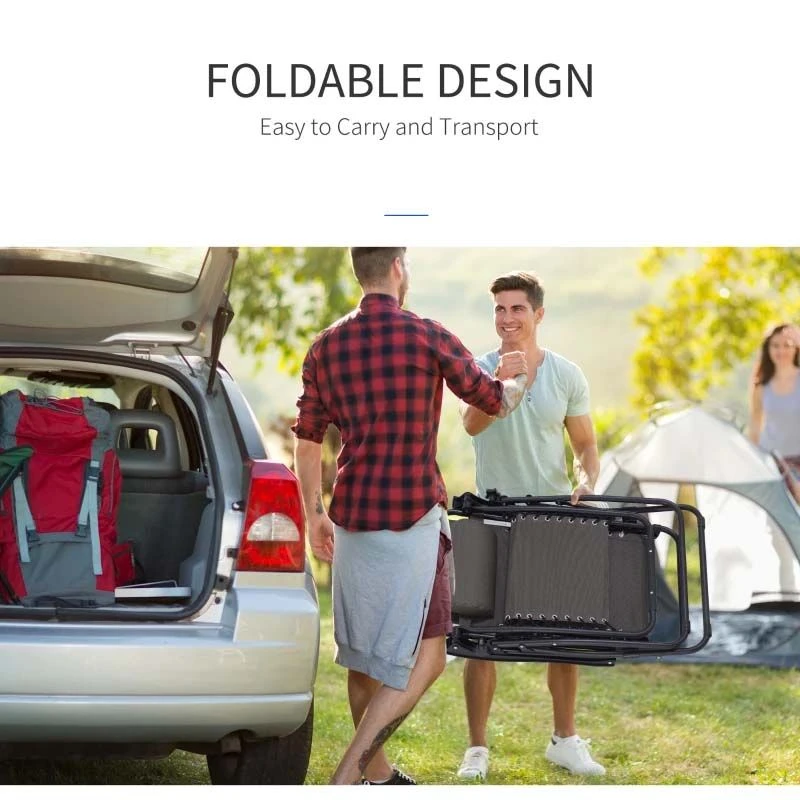 Outsunny Reclining Sun Lounger With Pillow - Grey - 84B-227GY - Image 7