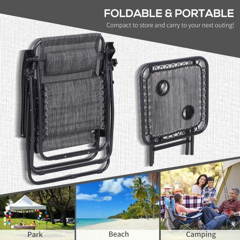 Outsunny 3-Piece Reclining Sun Lounger Set With Table - Grey - 84B-271CG - Image 6