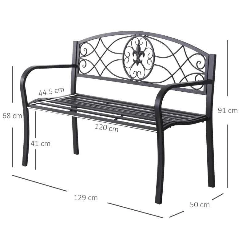 Outsunny 2 Seater Metal Frame Garden Bench 1280x500x910mm - Black - 84B-284 - Image 3