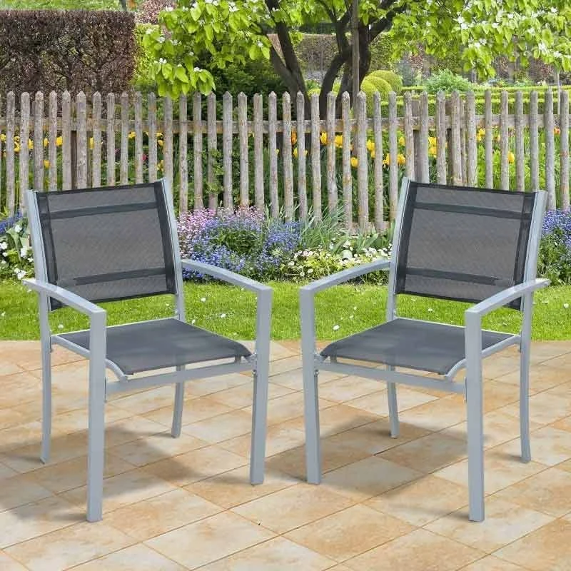 Outsunny Set Of 2 Metal Garden Chairs - Grey - 84B-293 - Image 8