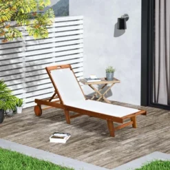 Outsunny Wooden Reclining Sun Lounger - White - 84B-325