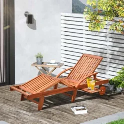 Outsunny Wooden Reclining Sun Lounger - Natural - 84B-326