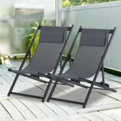 Outsunny 2-Piece Garden Deck Chairs - Grey - 84B-342V70CG