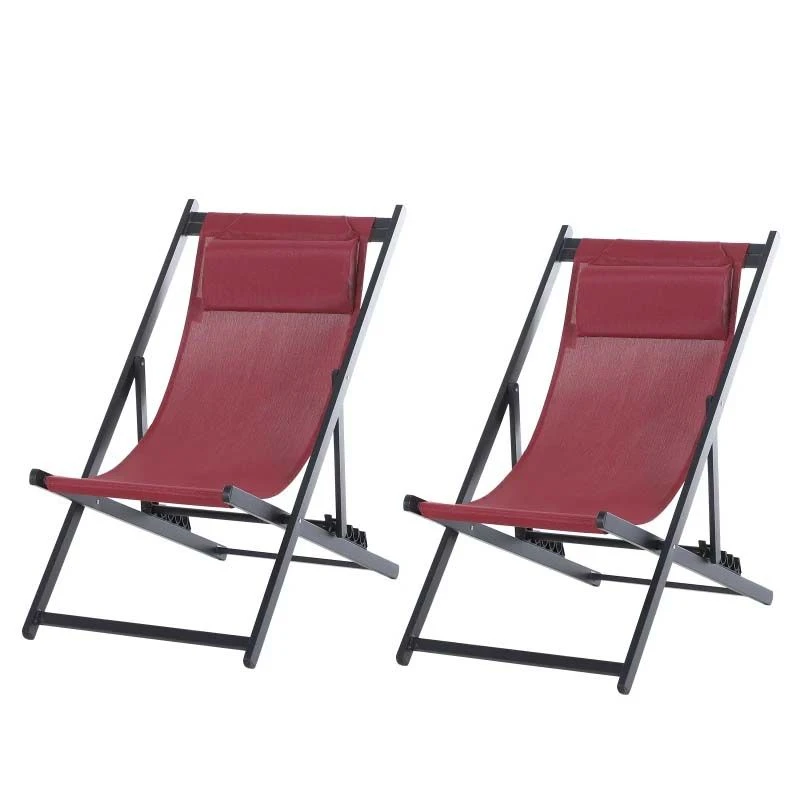 Outsunny 2-Piece Garden Deck Chairs - Red - 84B-342V70WR - Image 2