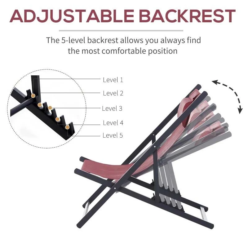 Outsunny 2-Piece Garden Deck Chairs - Red - 84B-342V70WR - Image 4