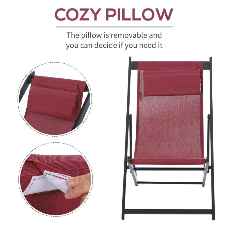 Outsunny 2-Piece Garden Deck Chairs - Red - 84B-342V70WR - Image 5