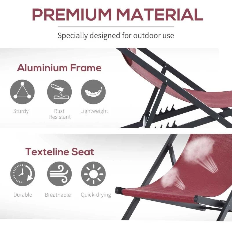 Outsunny 2-Piece Garden Deck Chairs - Red - 84B-342V70WR - Image 7