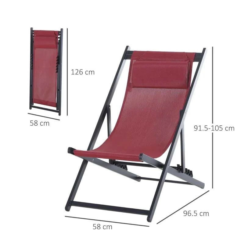Outsunny 2-Piece Garden Deck Chairs - Red - 84B-342V70WR - Image 3