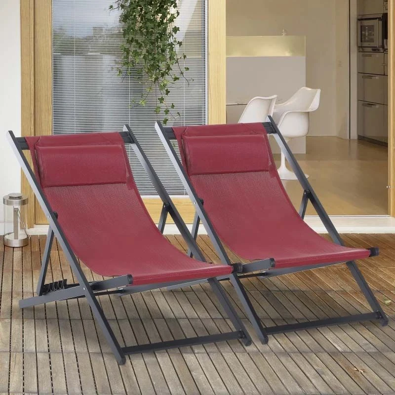 Outsunny 2-Piece Garden Deck Chairs - Red - 84B-342V70WR - Image 9