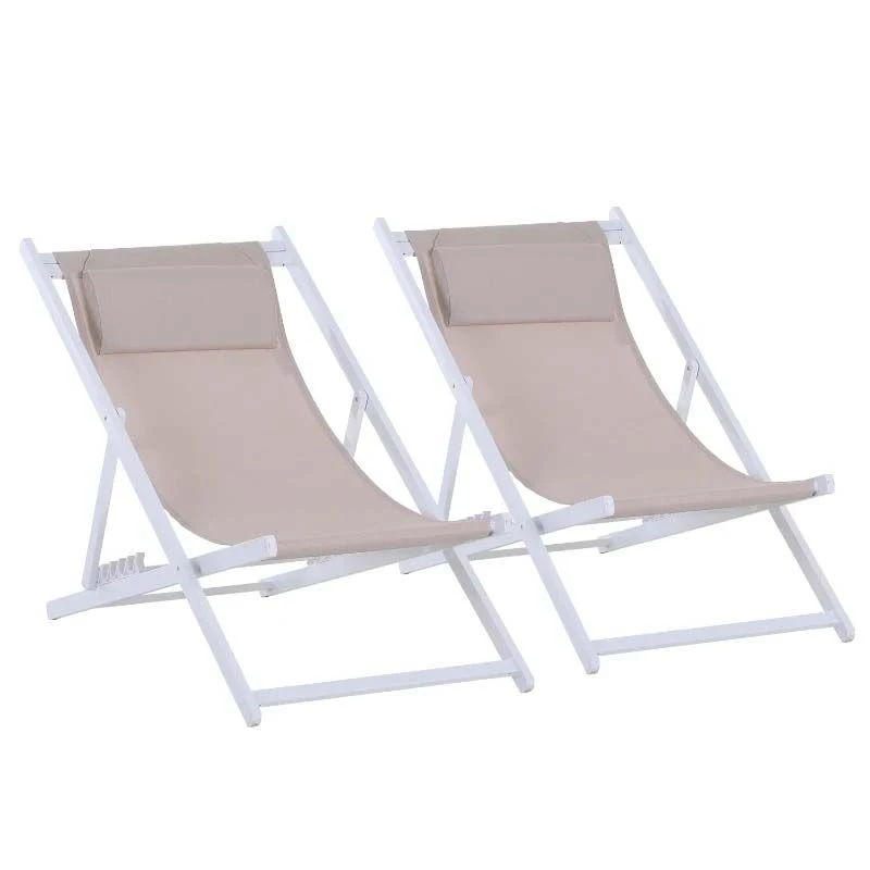 Outsunny 2-Piece Garden Deck Chairs - White - 84B-342WT - Image 2